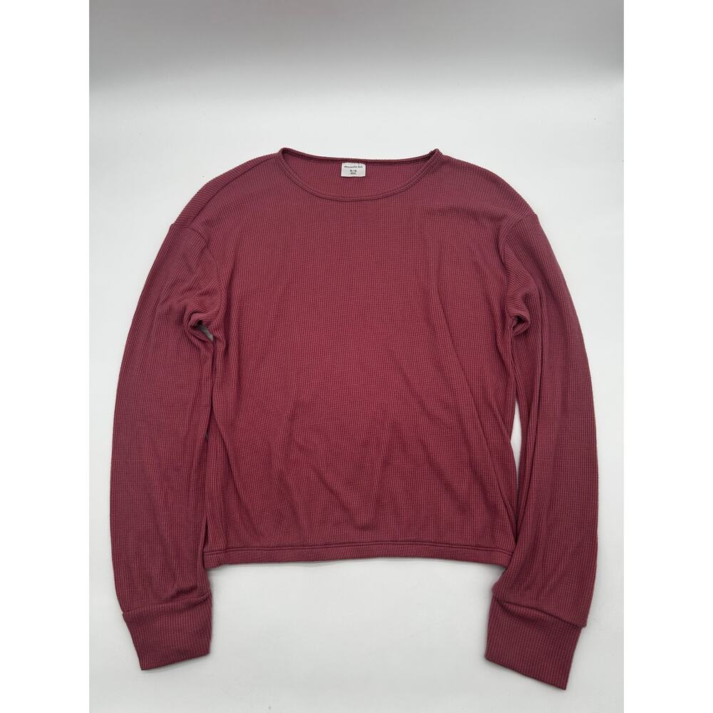Abercrombie Kids Waffle Knit Long Sleeve Shirt 15/16 Dusty Rose Thermal Crewneck